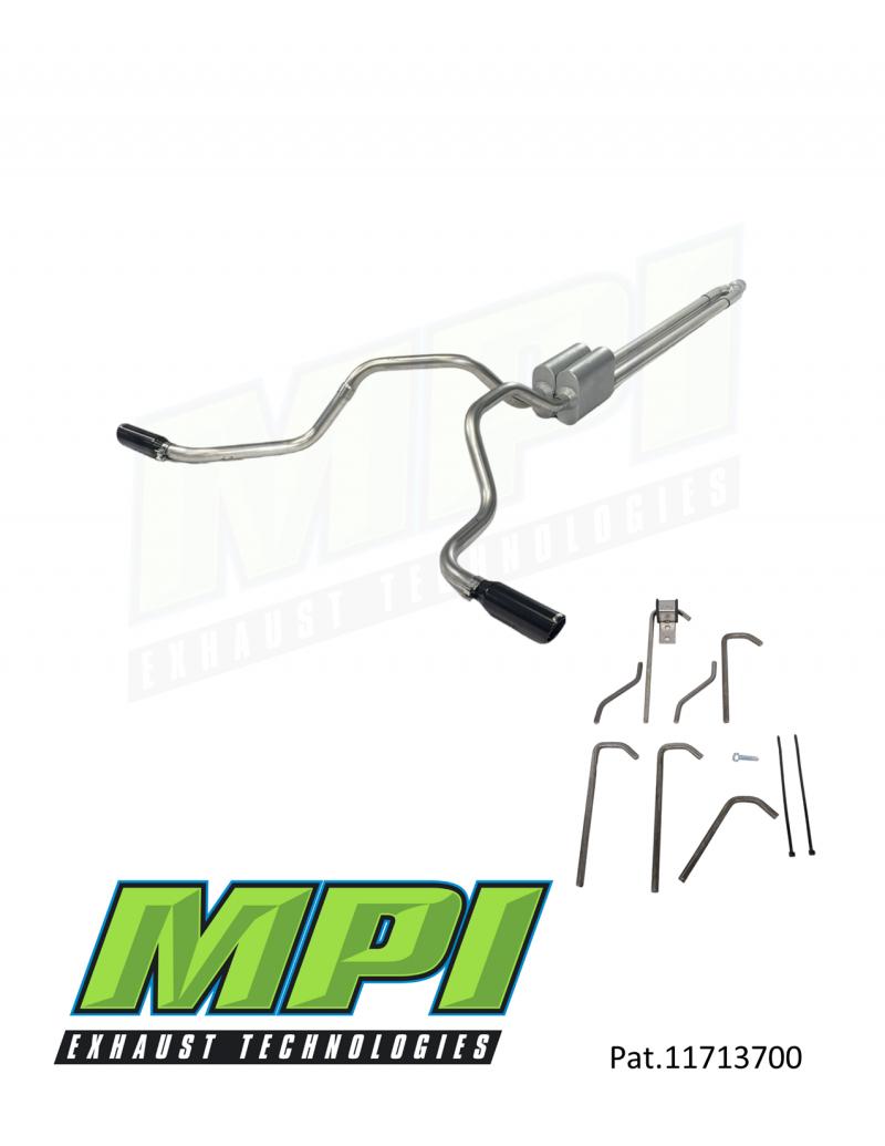 MPI Exhaust Technologies Weld-on Kit w/Mufflers & Powder Coated Black Tips - G021-BTPSBLK-W